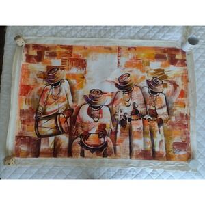 HUGE 46" Original Haitian Oil Painting Musicians Drummers Signed Folk Art Toma